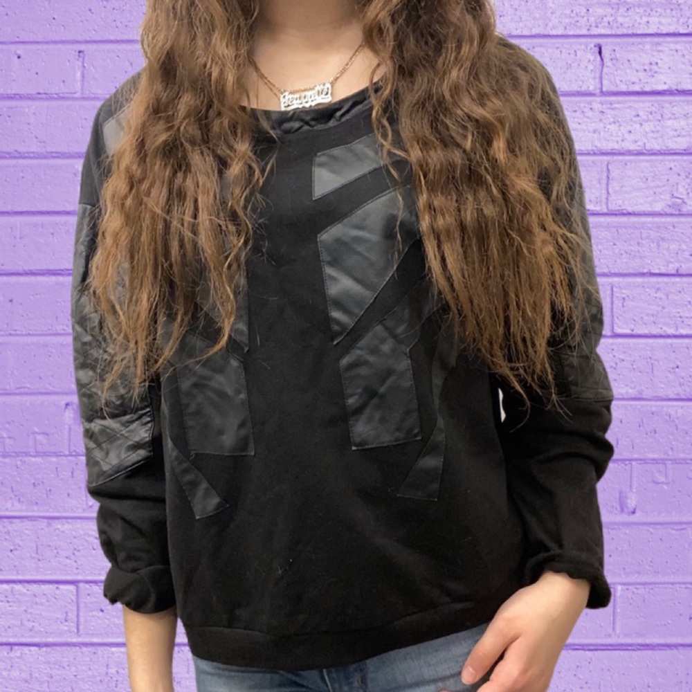 Lush Long Sleeve Geometrical Faux Leather Top